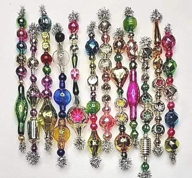 ✨️🌻 12 Vtg Mercury Glass Garland Icicle Bead Springtime Ornaments 4.5" 3