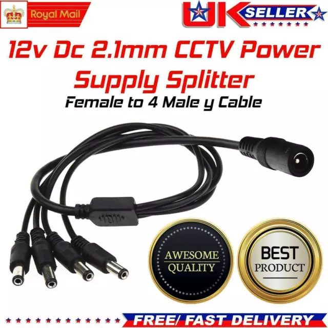 CCTV 4 Way DC Power Splitter Adapter Cable for 9V 12V PSU Security Camera