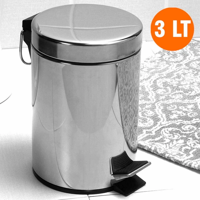 Pattumiera Bagno Pedale Acciaio Inox 3 LT Cestino Spazzatura Bidone Estraibile