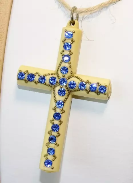 Ancienne Croix Religieuse  Bakelite Croix De Berceau Pendentif Strass