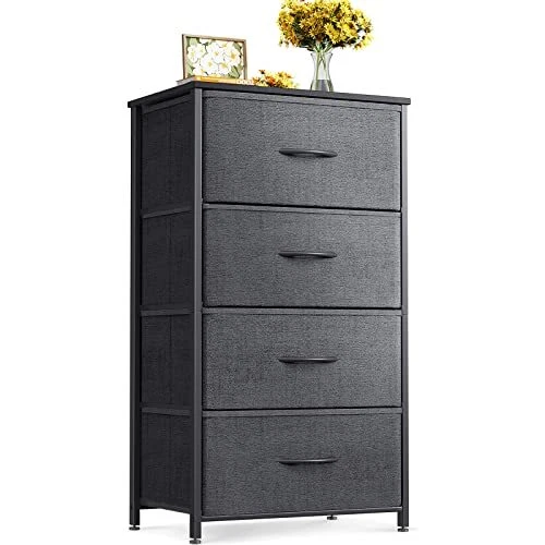 ODK Dresser for Bedroom with 4 Drawers, Chest of Drawers Fabric Tall Dark Grey