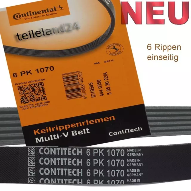 NEU CONTINENTAL 6PK1070 Keilrippenriemen für VW Passat Touran Motorcode Beachten