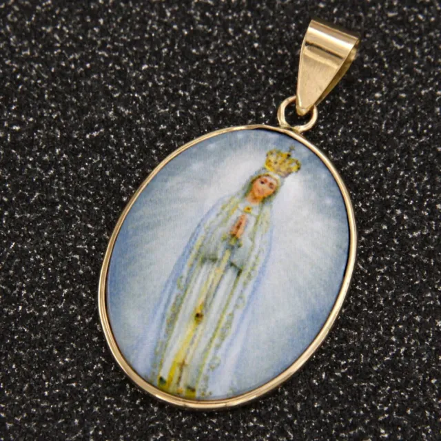 Anhänger Echt Gelb GOLD 585 Mutter Gottes Heilige Maria Fatima Medaille Madonna