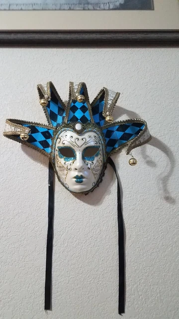 Máscara Vintage La Maschera Del Galeone Pintada a Mano Azul Venecia