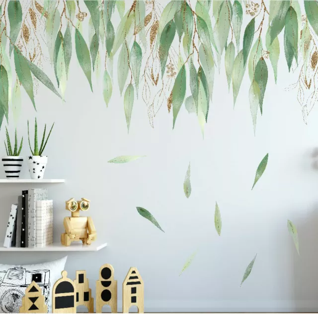 Green Gold Foliage Branch II Wall Stickers Nursery Decor Kid Art Baby Room Decal