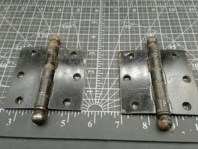 Pair of 3"  X 3" Vintage Stanley Sweetheart USA Steel Cannonball Tip hinge B8s