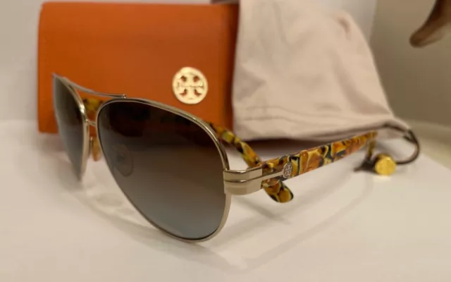 TORY BURCH Aviator Sunglasses POLARIZED TY 6031 Gold/Yellow 101/T5 READ!