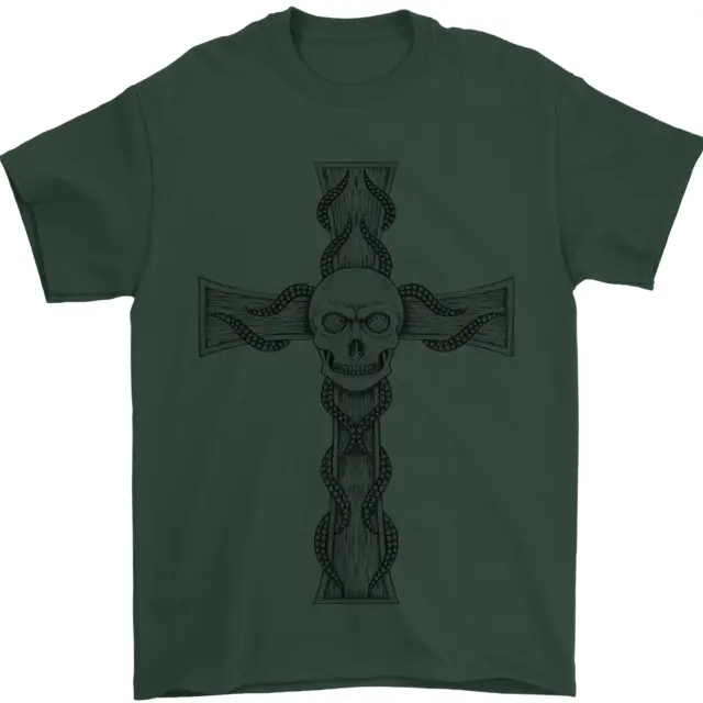 T-shirt da uomo A Gothic Skull and Tentacles on a Cross 100% cotone 12