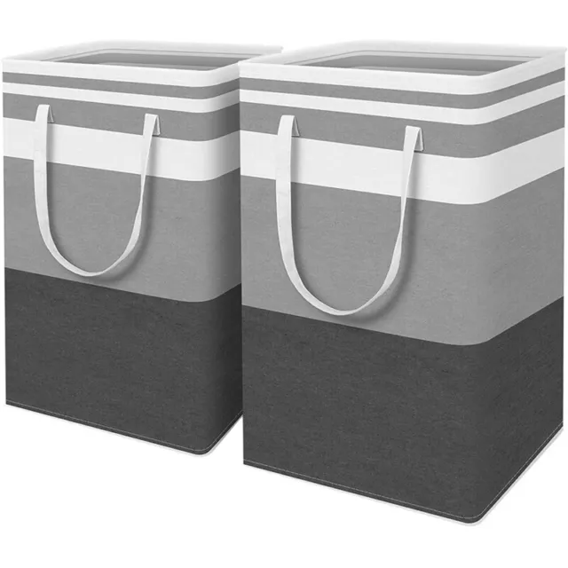 2-Pack Collapsible Tall Clothes Hamper with Extended Handles for Clothes To G1I2