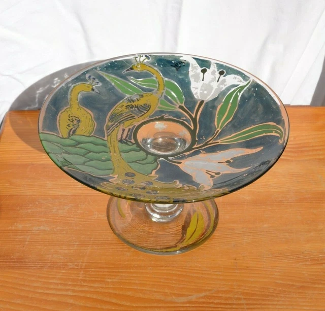 RAVISSANTE coupe verre peint & émaillé signée Legras décor paysage