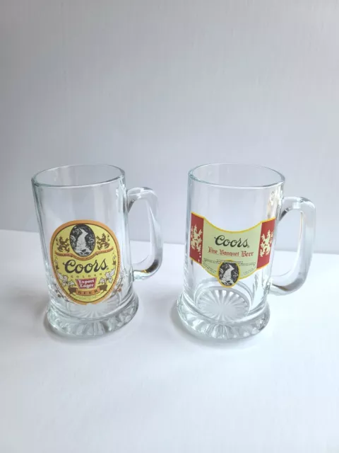 Two Coors Glass Beer Mugs 5.5" Tall Bar Man Cave