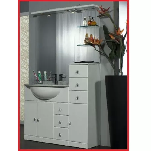 Mobile da bagno arredo bianco laccato lavabo ceramica top marmo specchio|PJ