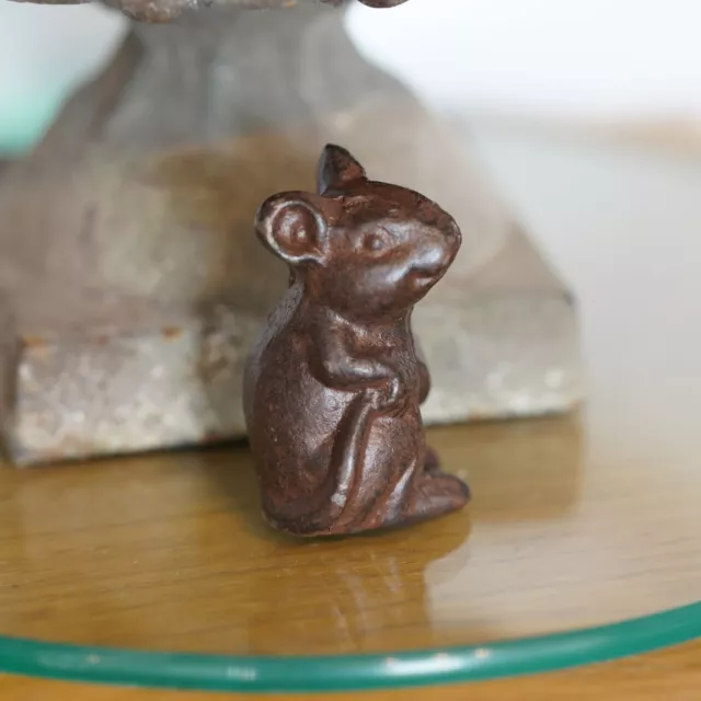 Cast Iron Sitting Mouse | Metal Statue Animal Home Garden Ornament Sculpture