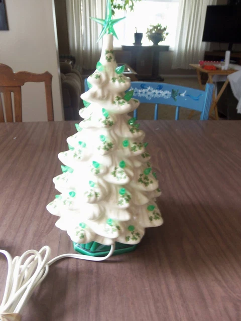 Vintage Green Shamrock Light Up Christmas Tree 13" Excellent