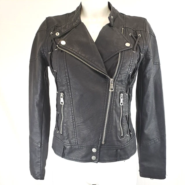 CI SONO BY Cavalini Ladies Black Faux Leather Jacket Size S 34