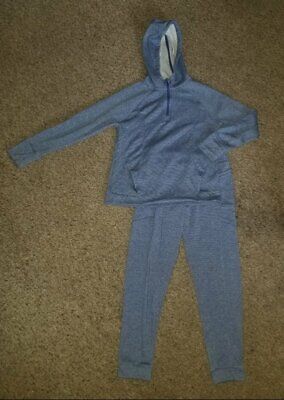 ALL IN MOTION Blue Fleece Lined Hooded Jogging Pant Set Girls 10-12 Thumbholes
