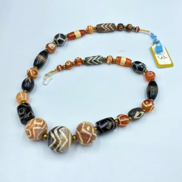 Etch carnelian  and Agate beads Antique Himalayan