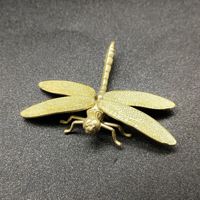 2 Pcs Brass Dragonfly Ornament Zinc Alloy Door Pull Handle Closet Knob