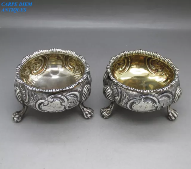 COPPIA ANTICA QUALITÀ ABBINATA SALI CALDERONE ARGENTO STERLING MASSICCIO 162g LON 1762