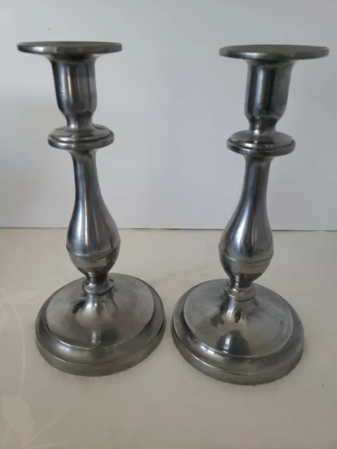 duratale by leonard Italy  Pair Of Pewter Candlestick Holders 9" excellent