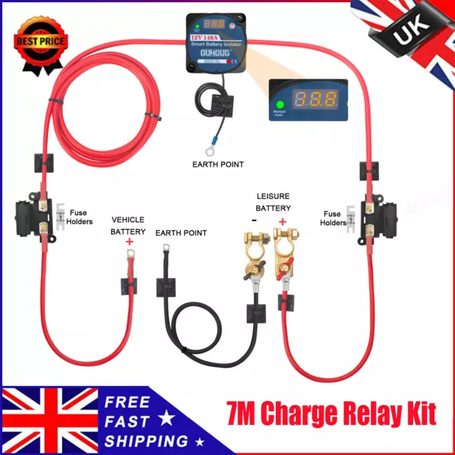 7m Ready Made Split Charge Relay Set 12v 140amp VSR Voltage Sense Relay UK STOCK