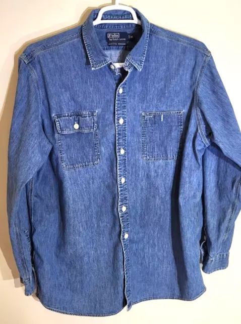 Polo Ralph Lauren Dungaree Workshirt Mens XL Denim Long Sleeve Chambray