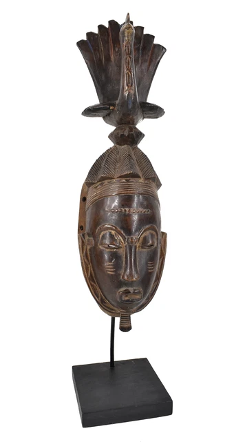Baule Portrait Mask with Bird Ivory Coast with Custom Stand