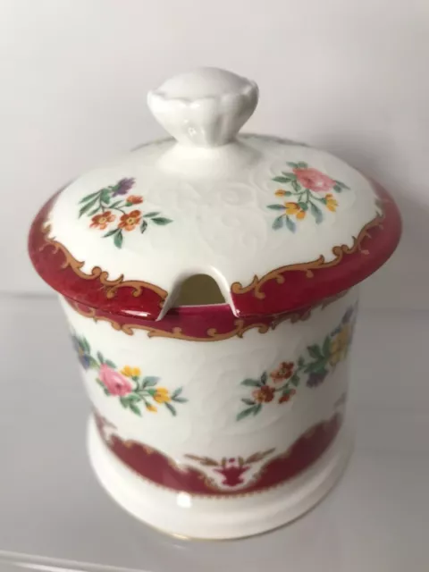 Vintage Crown Staffordshire Text Tunis rot Deckel Marmelade Konserventopf Blumenmuster