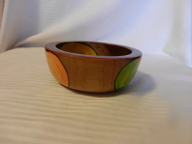 Vintage Hand Carved Round Small Bowl with Fruits Gloss Finish Huatulco