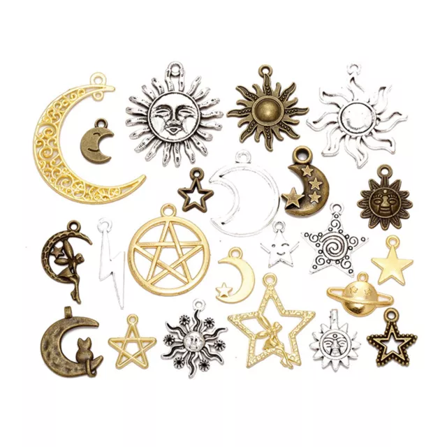 46 Pcs Tibet Silver Alloy Assorted Sun Moon Star Charm Pendants For Earring DIY