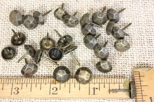 25 Hammered Upholstery Nails antique rustic Brass COLOR domed tacks vintage 7/16 3