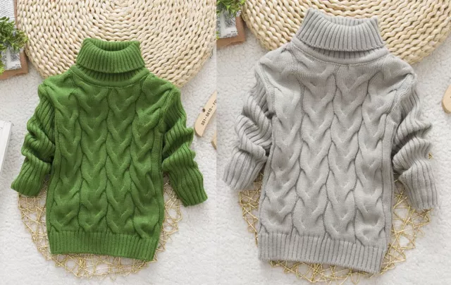 Kids Girl Boy Chunky Knit Turtleneck Sweater Pullover Top size 1.2.3.4.5.6 3