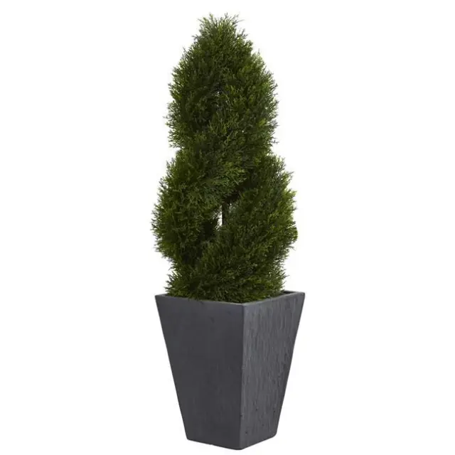 Nearly Natural 5703 4 ft. Cypress Double Spiral Topiary Artificial Tree in Sl...