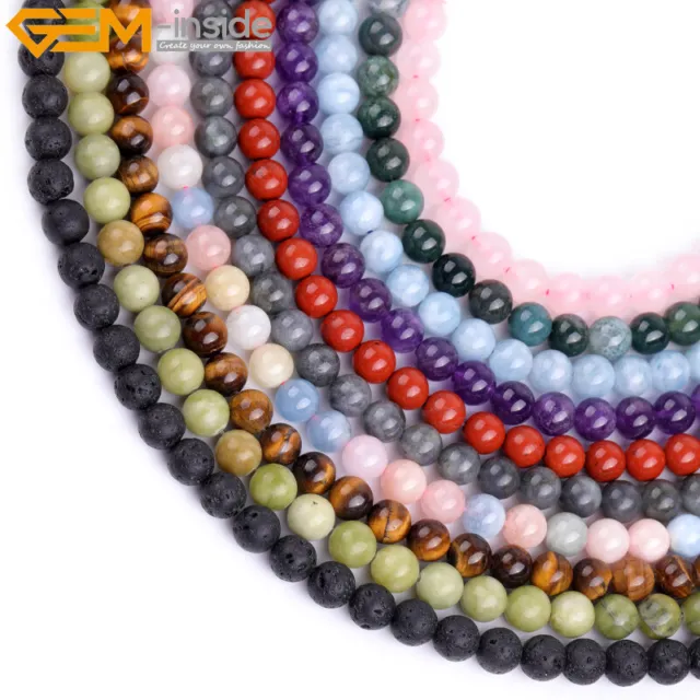 Natural Assorted Gemstone Round Smooth Loose Beads Jewelry Making Strand 15" 8mm