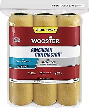 Wooster Genuine 9" American Contractor 3/8" Nap 3-Pack Roller Cover, R568-9