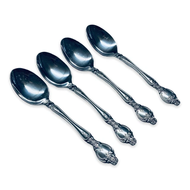 Rose Flowers Rogers Korea Stainless Flatware Set of 4 Dessert / Soup Spoons