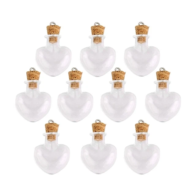 10pcs Glas korken Flaschen Glaeser Ampullen Wollen Flaschen Anhaenger Herz-7761