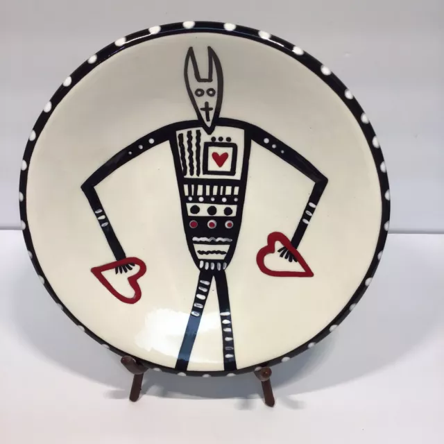 Rare Chris Samuel Studio Art Pottery Hand  Painted bowl Black White Signed Love