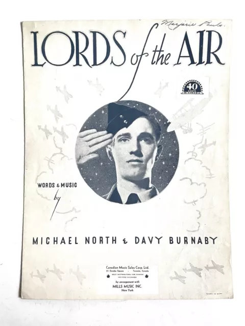 WW2 Canadian / US Sheet Music “Lords Of The Air” RCAF RAF