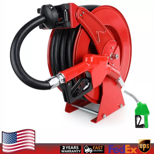 Fuel Hose Reel Retractable 3/4" x 50' with Fuel Nozzle Diesel Hose Reel 300 PSI