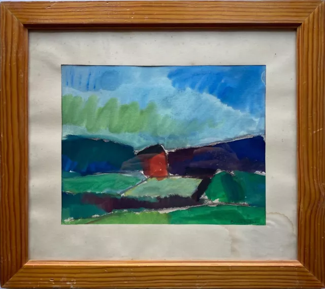 Aquarell Expressionist 1957 Landschaft mit rotem Haus Cuel Zukio? Skandinavien