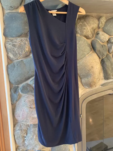 H&M Navy Blue Asymmetrical Neckline Sheath Ruched Dress - Size Small - NWOT