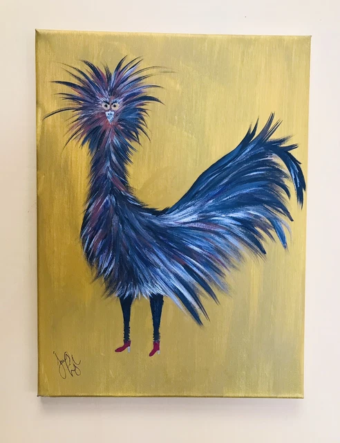 Original Pintura Pollo En Botas Ave, en Lienzo X 40cm X 30cm