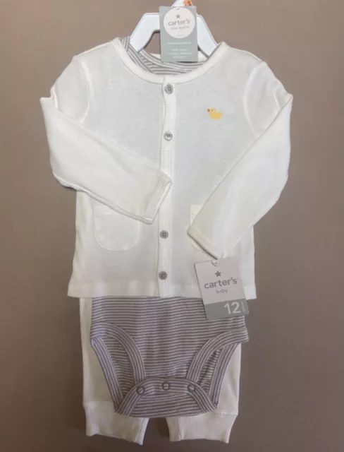 Carter’s Baby Boy/Girl 12 Mos 3 Pc Bodysuit, Pants & Cardigan Set, New With Tags