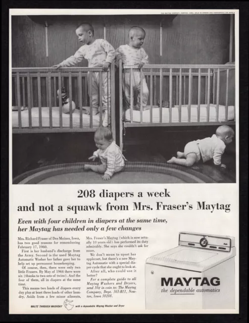 1965 Maytag Four Children Diapers Dependable Automatics Washer Dryer Print Ad