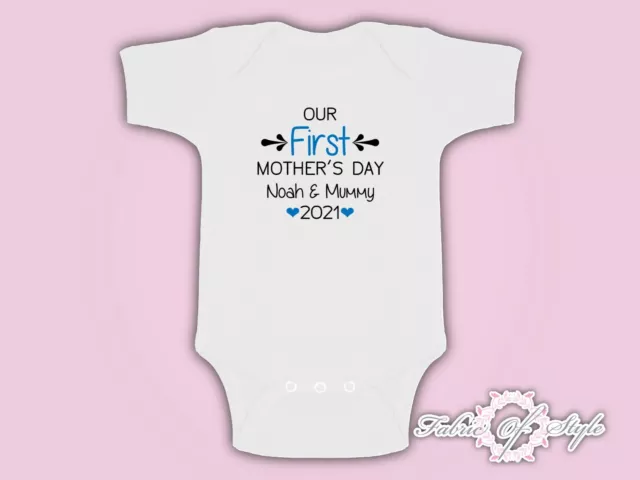 Personalised  Our First Mothers Day Baby Kids 2021 Bodysuit Vest Boy