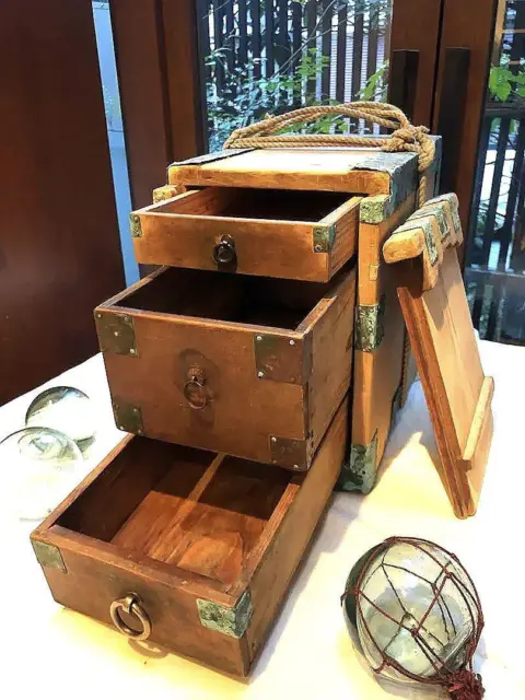 PEDDLER DRAWER WOODEN CHEST Box TANSU 11 inch MEIJI Japan Antique Traditional