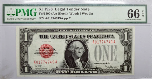 Series of 1928 $1 Legal Tender Note Funny Back Fr#1500 PMG Gem UNC 66 EPQ