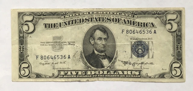 1953 B Silver Certificate Five Dollar Bill (Blue Seal)