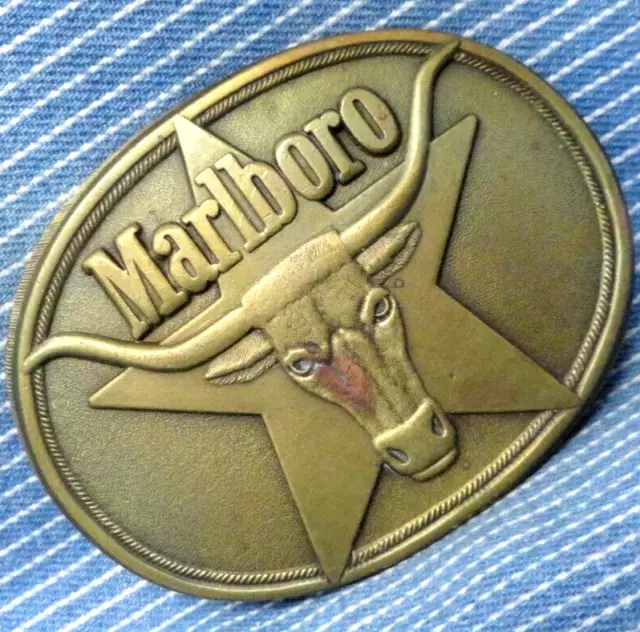 Marlboro Cigarettes Promo Belt Buckle Steer Star Vtg 80s Solid Brass     .GTA181